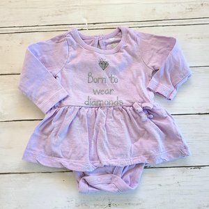 ♡ 5/$20 - Baby Koala Girl's Purple Born to Wear Diamonds Bodysuit 0-3mo.
